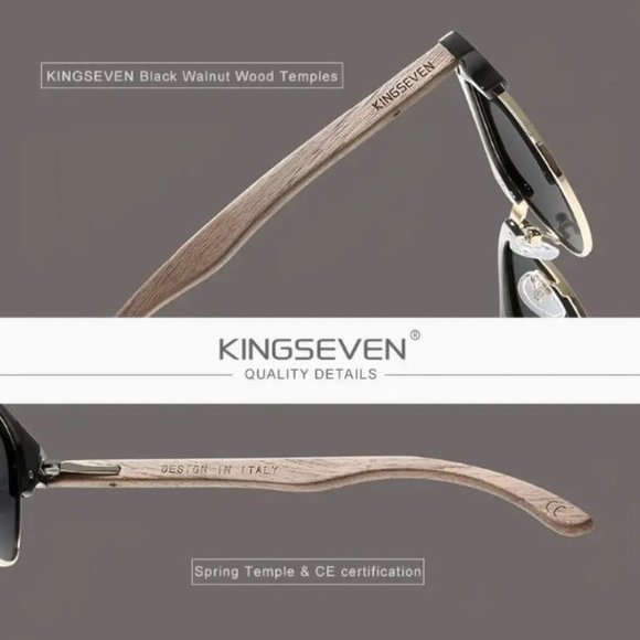 Unisex KINGSEVEN Black Walnut Men\'s Polarized Half Rim Sunglasses